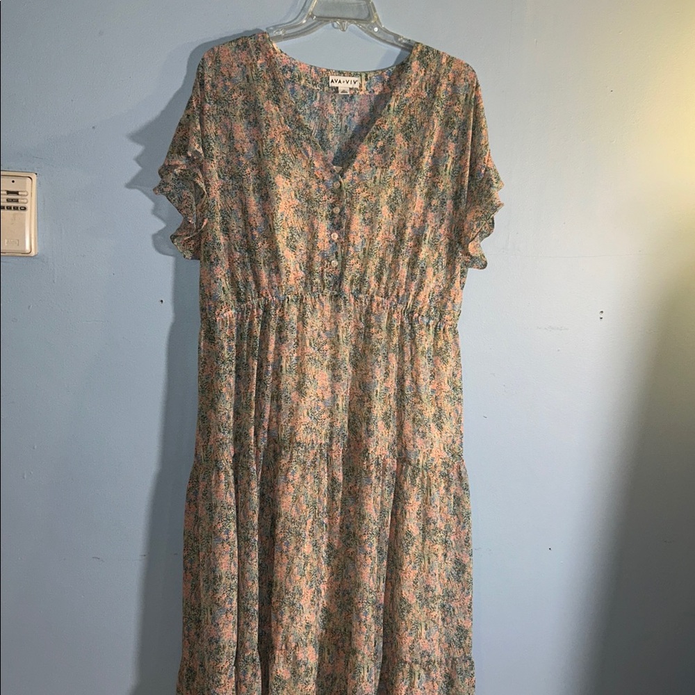 Ava & Viv Multicolor Button-Front Dress Pink Green Plus size 2x - Picture 2 of 9